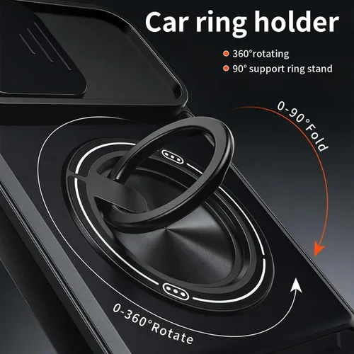 Vista 6 de Dssairo Funda para iPhone 15 con anillo magnético de rotación de 360° compatible con carcasa MagSafe Slide para cámara, soporte plegable, funda Negro