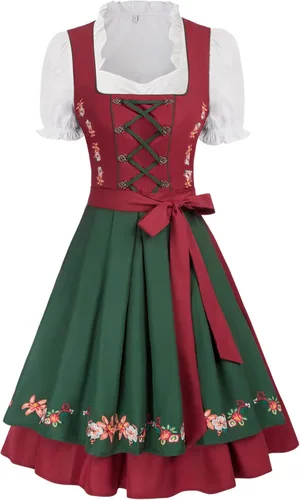 Vista 13 de JASAMBAC Vestido de tirolesa alemana para mujer, disfraz de 3 piezas, carnaval de Oktoberfest Verde militar
