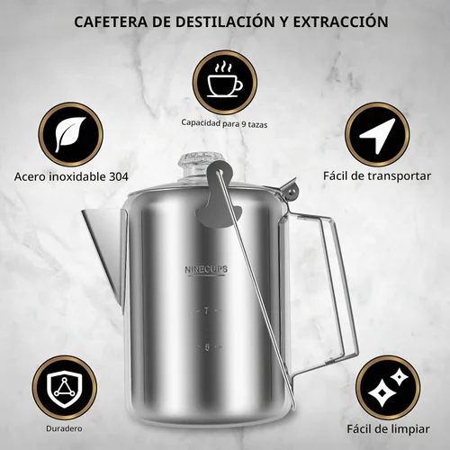 Vista 2 de Cafetera de camping – Percolador de estufa con perilla de vidrio superior transparente – Cafetera de camping para viajes de preparación rápida