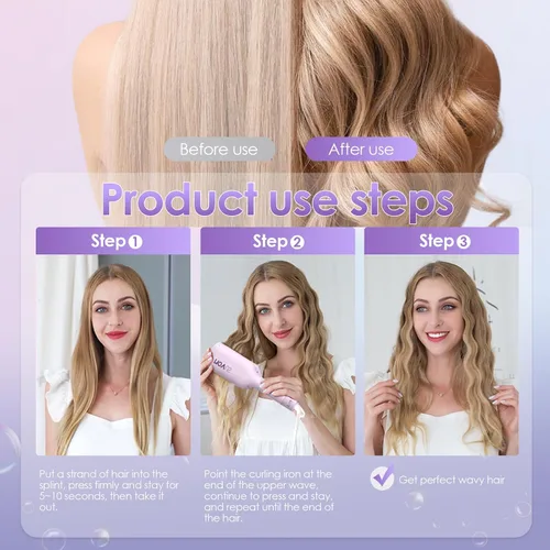 Vista 2 de NOVUS Rizador de Cabello Rizador de Ondas - Varita Rizador de 1.25 Pulgadas Anti-Quemaduras, Rizador de Cabello Iónico de Ondas Profundas con 2