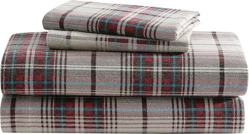 Vista 21 de Eddie Bauer - Sábanas de cama individual, juego de ropa de cama de franela de algodón con funda de almohada a juego, cepilladas para mayor suavidad