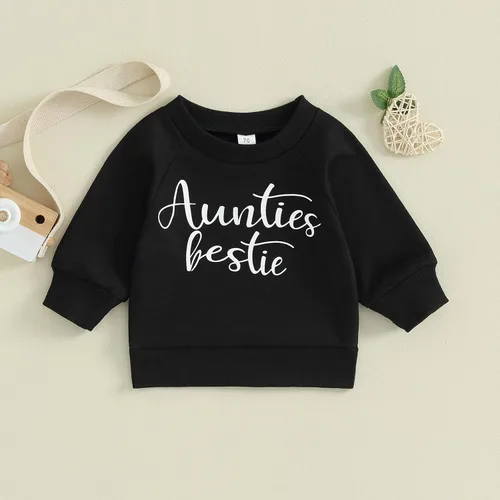 Vista 2 de fhutpw Sudadera de manga larga con estampado de letras para bebés, niños y niñas, ropa de otoño Tías Bestie- Negro