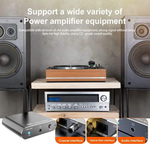 Vista 6 de Adaptador receptor Bluetooth 5.2 para altavoces estéreo para el hogar antiguo, receptor transmisor de audio inalámbrico para auriculares, soporte