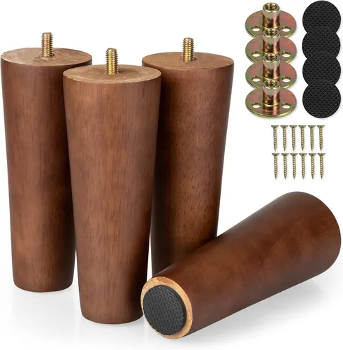 Vista 8 de Ilyapa Pies de madera para muebles, juego de 4 muebles cónicos de repuesto de madera negra de 6 pulgadas, patas de mesa auxiliar para sofás, sillas