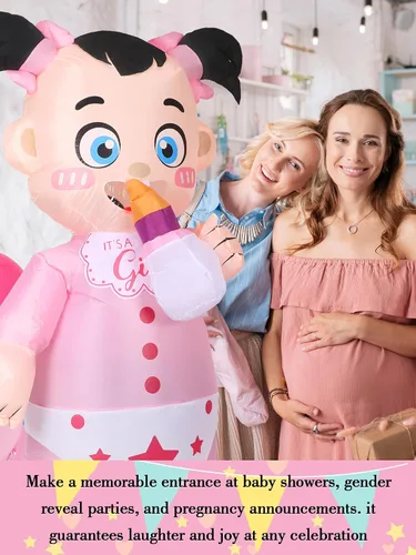 Vista 8 de Poen Disfraz inflable de bebé de 2 piezas para adultos, disfraz gigante de revelación de género, disfraz de bebé niño y niña, disfraz para fiesta