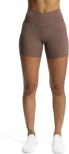 Vista 3 de Aoxjox Trinity - Pantalones cortos de ciclismo para mujer, cintura cruzada, cintura cruzada, cintura alta, ejercicio, atletismo, gimnasio, correr