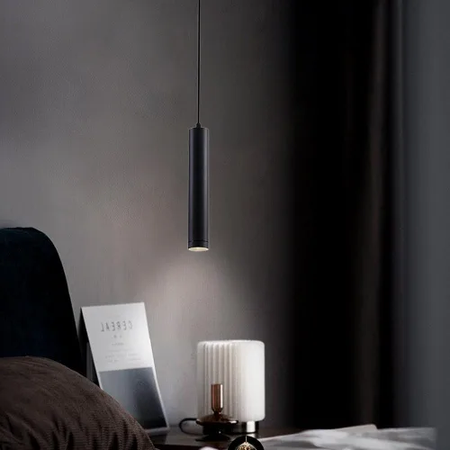 Vista 2 de Paquete de 3 luces colgantes de tubo largo de 5 W, nórdico, minimalista, negro, iluminación colgante de techo industrial de aluminio lineal, 3000k