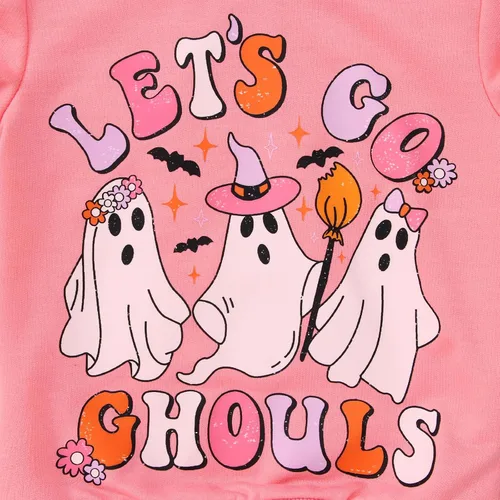 Vista 6 de CM C&M WODRO Conjunto de sudadera de cuello redondo y sudadera con cuello redondo para bebé niña con texto "Lets Go Ghouls