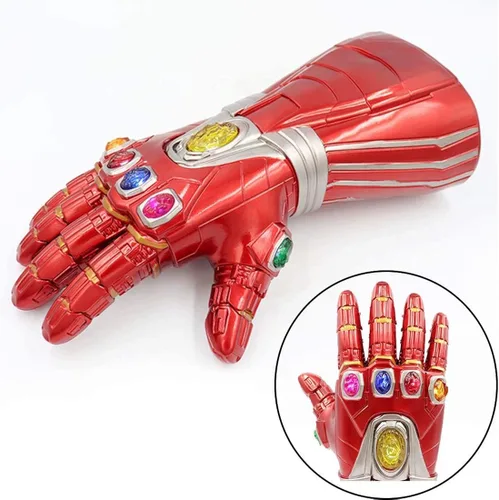 Vista 7 de LED Light Up Infinity Gauntlet Iron Man Gloves with Not Removable Magnet Infinity Stones Batteries - Red Adults and K.ids