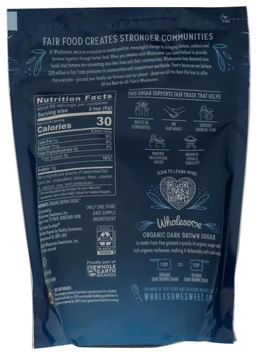 Vista 2 de Wholesome Azúcar de caña orgánica de comercio justo, marrón oscuro, 24oz, 1 paquete
