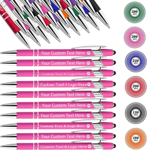 Vista 16 de Bolígrafos personalizados personalizados con nombre de flor de nacimiento a granel, bolígrafo grabado personalizado con lápiz capacitivo, logotipo
