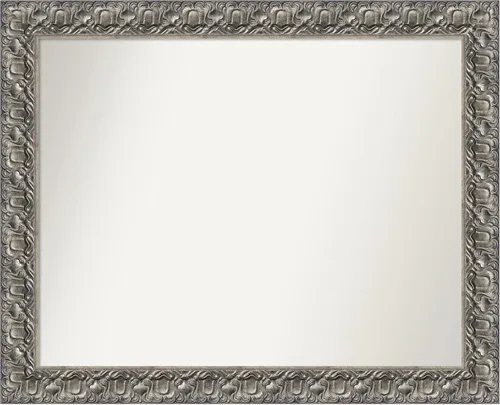 Vista 228 de Amanti Art Espejo de baño plateado para sobre fregadero, 26 x 26 pulgadas, espejo cuadrado de níquel pulido, marco de madera tradicional mediano, se