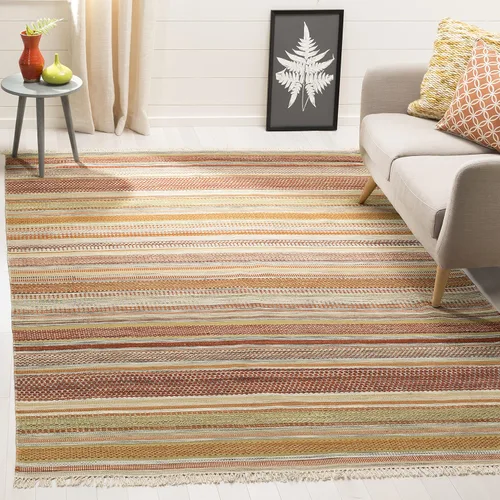 Vista 9 de SAFAVIEH Striped Kilim Collection STK311A - Alfombra de lana de tejido plano hecha a mano de 2 pies 3 pulgadas x 6 pies, color beige