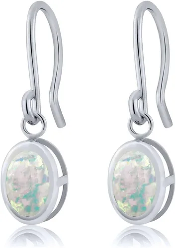 Vista 110 de Gem Stone King Aretes colgantes de plata de ley 925 de 0.276 x 0.197 in con piedra natal ovalada de alambre francés para mujer