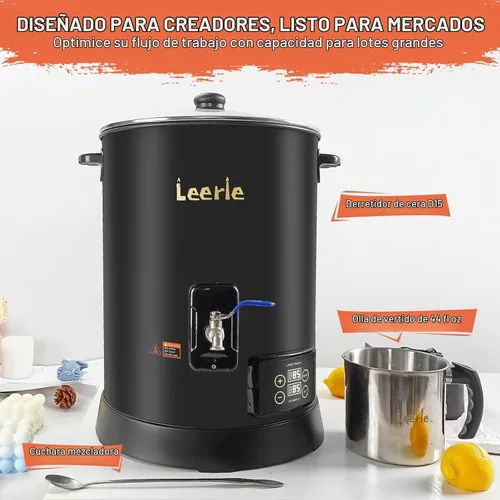 Vista 8 de Leerie D15 - Derretidor de cera comercial digital de 30 libras para hacer velas, olla de fusión de cera de vela grande con control preciso