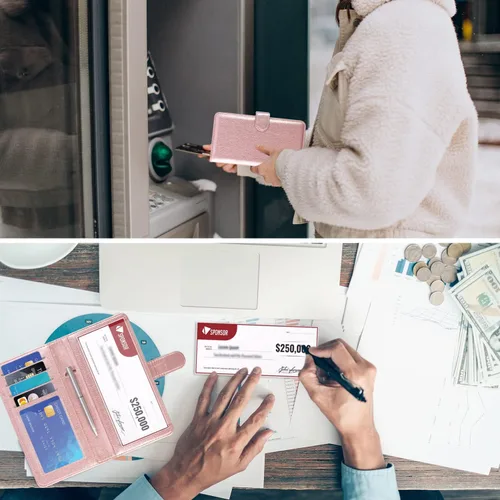 Vista 6 de ACdream Funda para chequera, cartera de cuero con bloqueo RFID