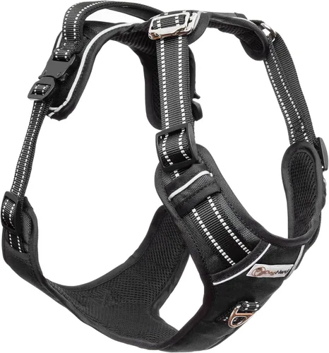 Vista 4 de Chaleco/arnés de cobertura completa ajustable de alta calidad para perros grandes (50-90 libras), clips de metal, mango acolchado, 2 clips