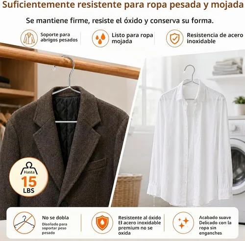 Vista 3 de TIMMY Wire perchas Pack 30 acero inoxidable fuerte metálica perchas ropa 16,5 pulgadas