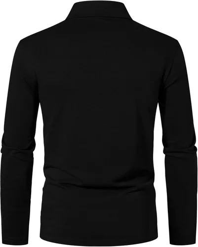 Vista 3 de A WATERWANG Polera polo de manga larga para hombre, de algodón, ajustado, diseño básico