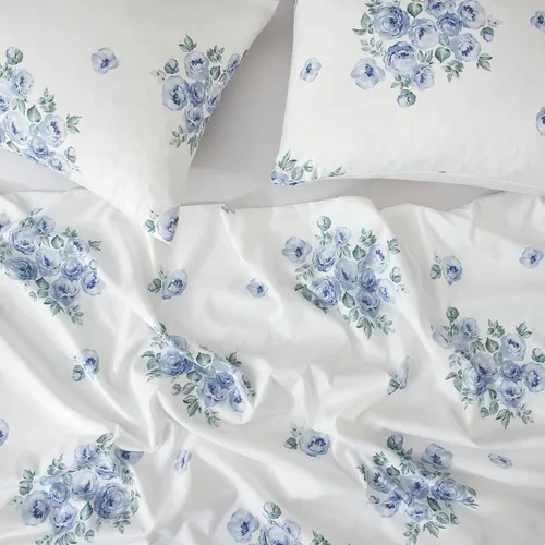 Vista 6 de HYPREST - Juego de funda de edredón de tamaño Queen con diseño floral de granja, 3 piezas, azul, suave, ligera y transpirable, certificado Standard