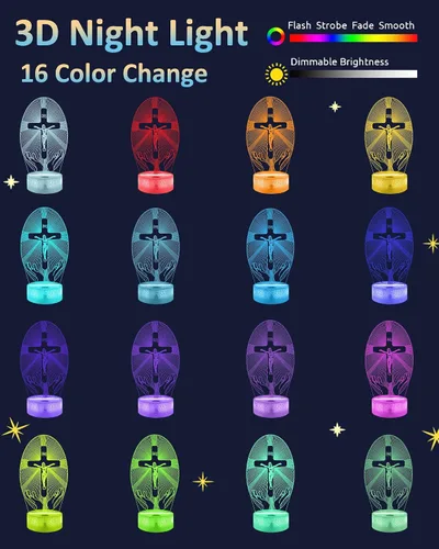 Vista 3 de Attivolife Cruz de Jesús 3D Luz Nocturna, Lámpara de Ilusión Óptica Holograma Cristiana con Control Remoto de 16 Colores Cambiantes, Lámpara LED