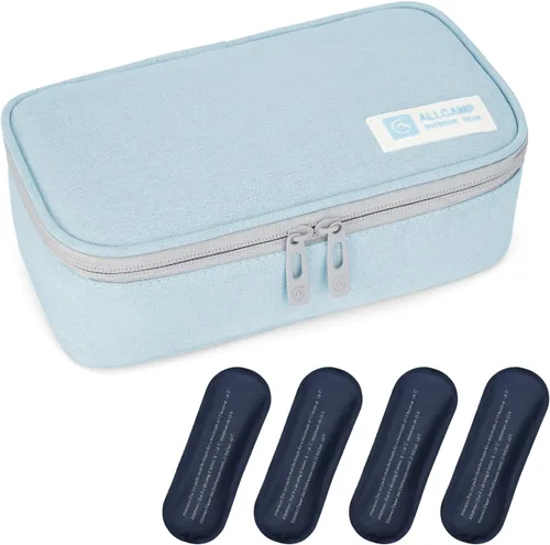 Vista 11 de ALLCAMP - Maletín de viaje para diabéticos, organizador de medicamentos con 4 paquetes de hielo, color negro (9 x 4.72 x 3.14 pulgadas)