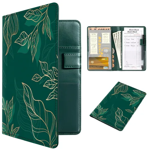Vista 55 de CoBak Libreta para servidores de alta calidad: organizador de cartera de camarero de 5.12 x 7.91 pulgadas en piel auténtica, con 8 bolsillos