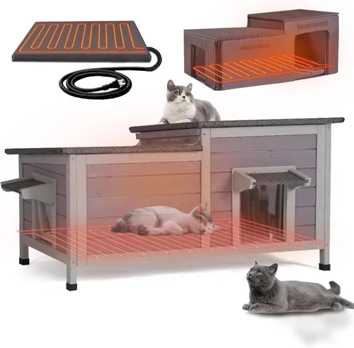 Vista 14 de GUTINNEEN Casa Calefaccionada para Gatos de Exterior, Casa Aislada para Gatos de Exteriores Resistente a la Intemperie, Refugio para Gatos Ferales