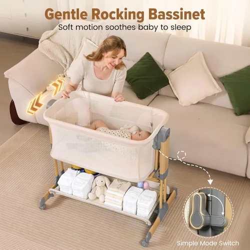 Vista 5 de 3-in-1 Baby Bassinet Bedside Sleeper, Stable Bassinet for Newborns Beige