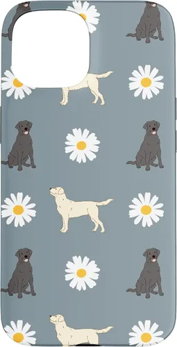 Vista 6 de Labrador Retriever y Daisy Flower Pattern - Carcasa para iPhone 17, color azul polvoriento