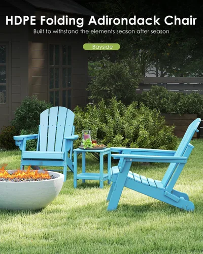 Vista 4 de GREENVINES Silla Plegable Adirondack Plástico HDPE Sillas para Fogata Todo Tiempo Portavasos Ártico para Terraza Patio Trasero Patio