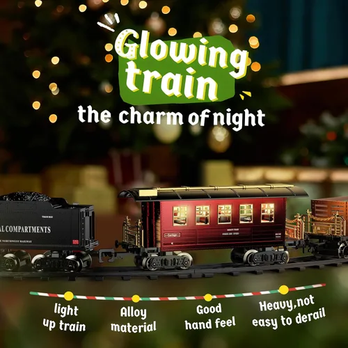 Vista 7 de Set de trenes Hot Bee - Juguetes de trenes de aleación para niños con vagón brillante y silencioso, tren de juguete con humo, luces y sonido, tren
