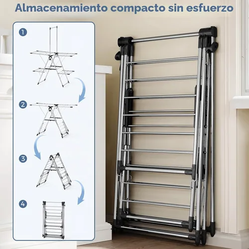 Vista 5 de APEXCHASER Estante de secado de ropa plegable de gran capacidad, estante de secado de lavandería de acero inoxidable resistente con colgador