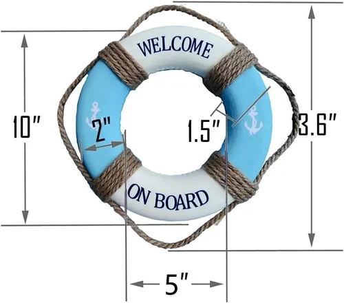 Vista 3 de MorroMorn Salvavidas Decoración Colgante de Pared - Bienvenido a Bordo Decoración del Hogar Estilo Mediterráneo Cuerda de Cáñamo (Azul, 10")