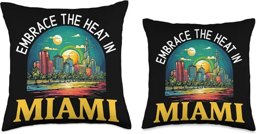 Vista 3 de Miami City Florida USA SteMi Apparel Miami City Florida USA America United States Throw Pillow, 16x16, Multicolor