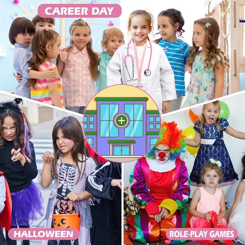 Vista 5 de Doctor Costume for Kids, Toddler Doctor Lab Coat with Kids Stethoscope, Halloween Scientist Costume for Boys Girls