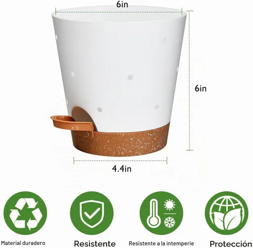 Vista 5 de 6 Inch Orchid Pot, 2 Pack Self Watering Plant Pots, Orchid Pots with Holes Blanco+Marrón