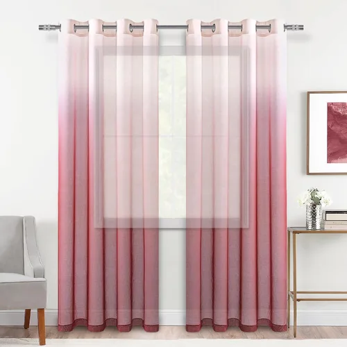 Vista 16 de DWCN Cortinas Transparentes Ombré - Cortinas de Lino Sintético con Gradiente Semi Voile con Ojales en la Parte Superior para Dormitorio y Sala