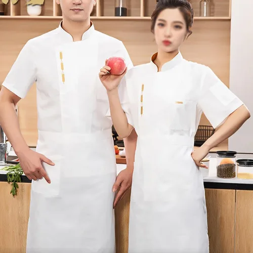 Vista 7 de Women Men Chef Uniforms Short Sleeves Chef Clothes Button Chef Coats Clothing for Restaurant Hotel Home