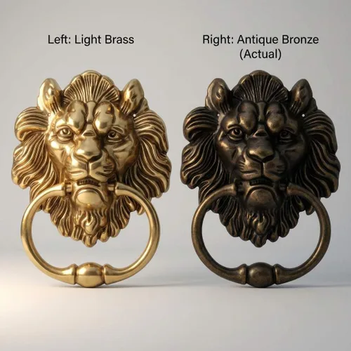 Vista 4 de QWORK Aldaba de puerta de bronce con cabeza de león antiguo, diseño clásico vintage