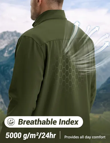 Vista 4 de MAGCOMSEN Chaqueta Softshell con forro polar para hombre, ligera, impermeable, cortavientos con cremallera, abrigo de lluvia para invierno