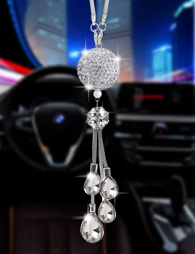 Vista 9 de Bling - Accesorios para autos, para mujeres y hombres, decoración colgante de cristal para espejo retrovisor, bola de cristal, cristal de buena