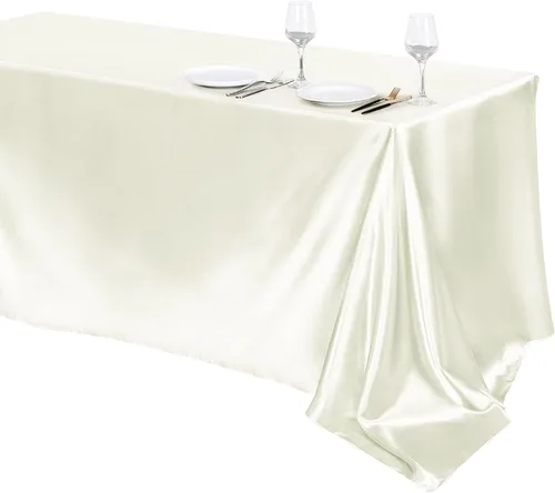 Vista 23 de TURSTIN Paquete de 4 manteles de satén negro de 102 x 58 pulgadas, mantel rectangular de seda brillante, tela suave, decoración de mesa para bodas