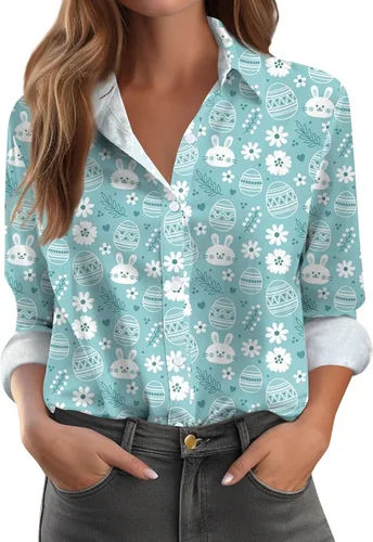 Vista 50 de Camisetas de San Valentín para mujer, camisas con botones, blusas de corazón, elegantes, informales, cuello de solapa, manga larga, suave, cómoda