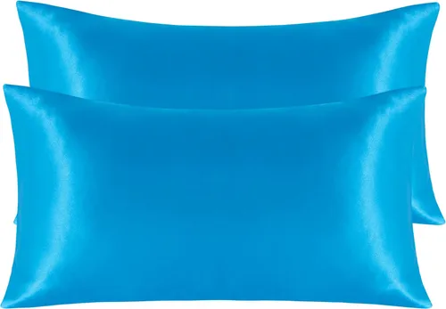 Vista 40 de NTBAY Paquete de 2 fundas de almohada estándar de satén para cabello y piel, lujosas y sedosas fundas de almohada con cierre de sobre, 20 x 26