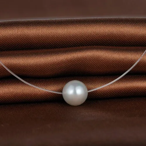 Vista 2 de Infinite U simple plata de ley 925uno simulado Perla Colgante Invisible línea de pesca Gargantilla Collar para mujeresniña