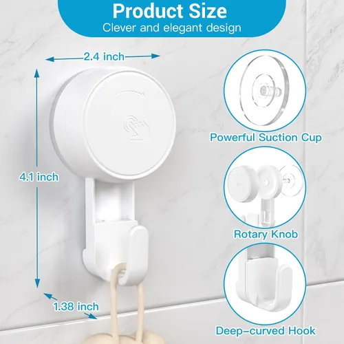 Vista 6 de LUXEAR Ganchos de succión potentes ganchos de succión al vacío, ganchos de ducha resistentes al agua, gancho de succión para baño, toalla de cocina