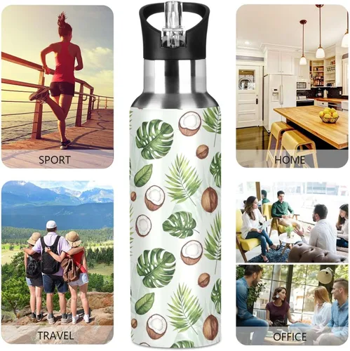 Vista 5 de Watercolor Tropical Leaves Stainless Steel Vacuum Insulated Water Bottle 20 Oz Leakproof Water Bottles, BPA-Free Sport Water Bottle Insulated