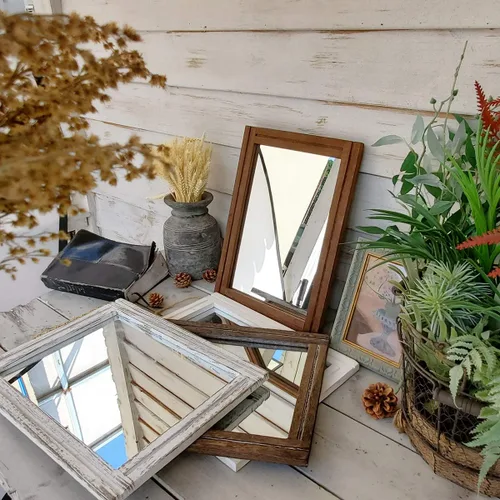 Vista 7 de AAZZKANG Espejo de pared rústico con marco de madera rectangular para colgar en casa de campo o baño, sala de estar o dormitorio decoración