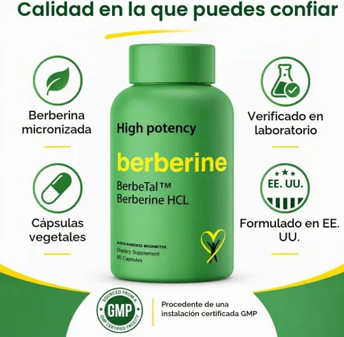 Vista 5 de Advanced Bionetix Suplemento de berberina micronizada de biodisponibilidad avanzada de 1500 mg All Natural w/BerbeTal™ Support. 90 cápsulas totales